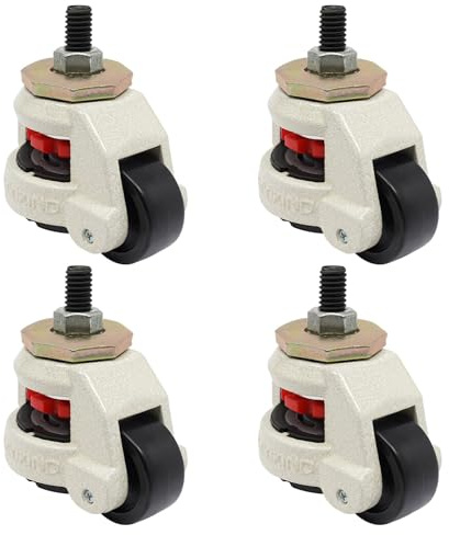 4 ruedas de carga pesada, altura regulable, 500 kg, ruedas de banco de trabajo con rosca M12, rollo de carga, ruedas industriales, ruedas de transporte, ruedas de nivelación, carga pesada para mesa de