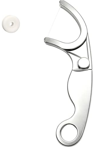 Stick per filo interdentale in acciaio inossidabile, porta-filo interdentale in metallo riutilizzabile con anello portachiavi, con ricarica da 50 m di filo interdentale, portatile per la pulizia
