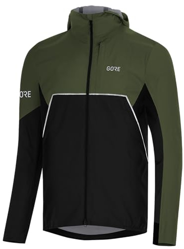 GORE WEAR R7 Partial Gore-Tex Infinium Hooded Jacket, Jacka herr, Black/Utility Green, S