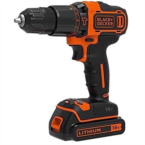 Black+Decker Akku-Schlagbohrschrauber (18V 1,5Ah, mit 2-Gang Getriebe, variable Drehmomentvorwahl, Softgriff, Doppelbit) BDCHD18K