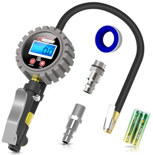 Oasser Manometro Pressione Gomme Professionale, Manometro Digitale, Pistola Gonfiaggio Pneumatici 255 PSI Alta Precisione con Luce a LED e Schermo LCD per Auto, SUV, Camion, Moto e Biciclette