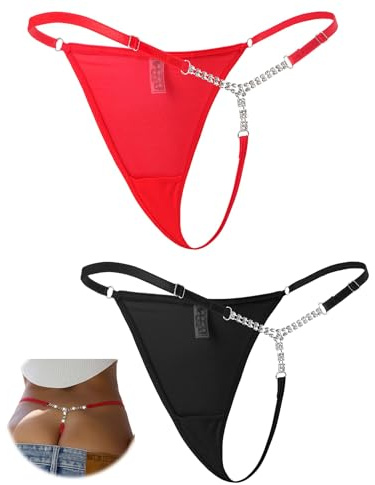 ohmydear Women's Glitter G-String Micro Thongs Mesh Tangas Sexy Panties Adjustable Waist Plus Size Diamond Sheer Knickers Multipack Underwear, UK8-22 Black/Red