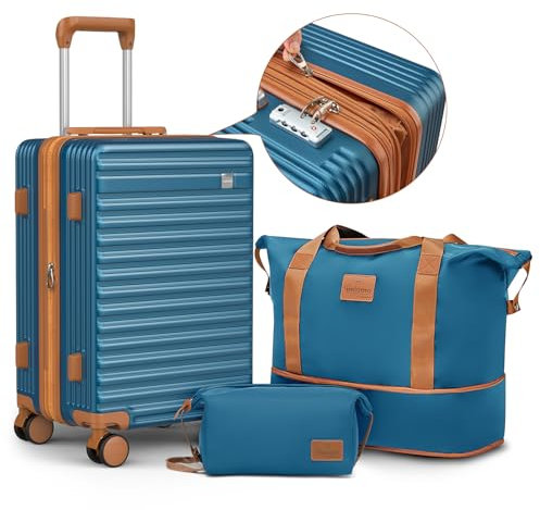 Joyway Hartschalen Koffer Set 3 Stück,Handgepäck Reisekoffer 4 Rollen Leicht, Rollkoffer mit Trolley und TSA-Schloss, S, 35L+30L,Blau