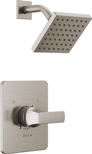 Delta Faucet Velum 14 Series - Set di rubinetti per doccia in nichel spazzolato monofunzione, kit valvola, maniglia doccia, kit doccia Delta doccia, set doccia, in acciaio inox T14237-SS (valvola non