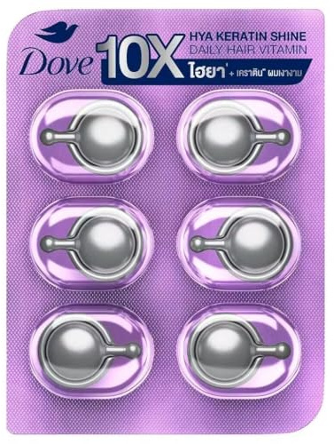 DOVE HYA Keratin Hair Serum Capsules for Shine and Smoothness, 1ml, 6 Pieces