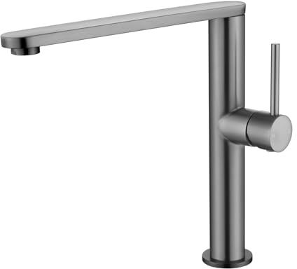 Tohlar Kitchen Tap, Grey Single Handle Sink Taps Mixer for 1 Hole Mount | Singel Lever Kitchen Sink Taps Stainless Steel, L-Shaped Mixer Taps for 1 Hole Mount, 360° Swivel, Hot and Cold Control