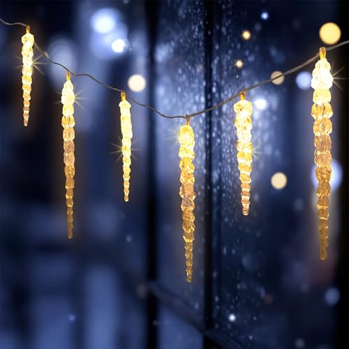 Spetebo LED Eiszapfen Lichterkette warm weiß - 285cm / 20 LEDs | Timer, 8 Funktionen, Outdoor Weihnachten, Winterdeko Lichtvorhang, Garten Deko Beleuchtung