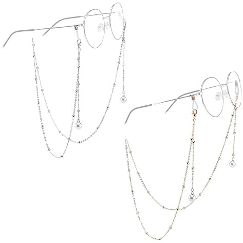 WSNDM 2 st glasögon hängande kedja, glasögonkedja dam, kedja, glasögonkedja guld och silver för män och kvinnor Alla-halsband, läsning solglasögon ramar