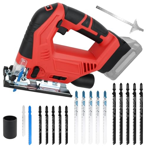 20V Cordless Jigsaw Tool, 300W Electric Jigsaw with 0-2700 RPM & 0-45° Bevel, 4 Orbital Settings Jig Saw, Compatible with Milwaukee 20V Battery, with 15-Piece Jig Saw Blades Set (Battery Not Included)