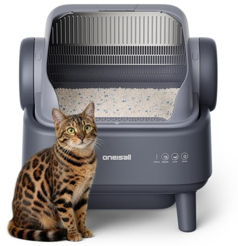 oneisall Arenero para gatos autolimpiante con sistema EaseClean™, arena autolimpiante para gatos XXL para gatos grandes, rejilla de acero inoxidable, modo automático y manual, incluye alfombrilla y 40