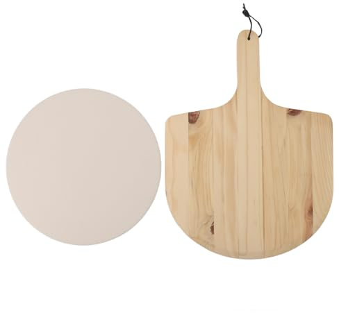 ANKROYU Ensemble de pierres à pizza professionnelles en cordiérite avec pelle à pizza en bois pour la fabrication de la croûte, idéal pour les cuisiniers à domicile et les amateurs (B)