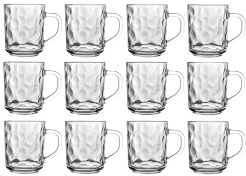 Deconation Lot De 12 Tasses En Verre Martelé - Transparents |contenance 24,6 Cl | Entièrement En Verre
