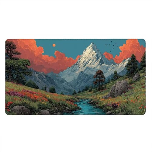 Tappetino Mouse Gaming XXL, 1600x800x3mm Grande Tappetino Scrivania Cuciti Base in Gomma, Mouse Pad Impermeabile Antiscivolo, PC Desktop Ufficio, Migliora Precisione Velocità (Foresta Valle) xR7-713
