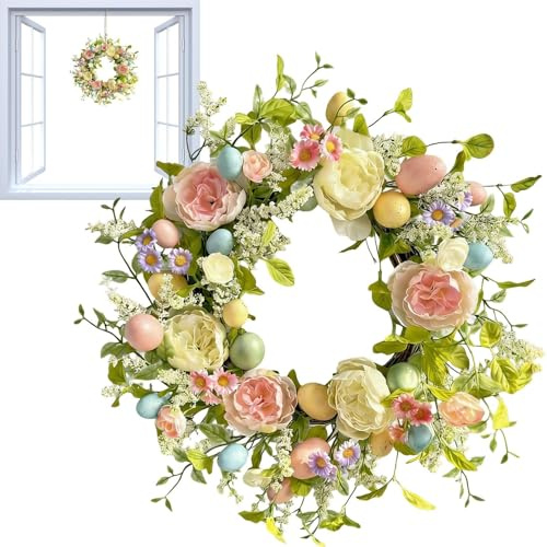 Corona di porta primavera | Decorazioni artificiali in primavera in da 40 cm | Corona di Pasqua per porta | per interni esterni, feste del Ringraziamento feste fotografiche