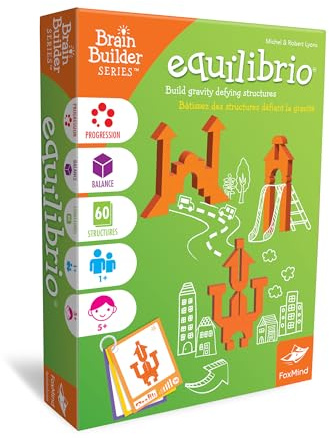 FoxMind Games: Equilibrio Spatial Logic and Dexterity Game, Build Gravity Defying Structures, 60 Smart Puzzles to Work Through, 6 Levels of Complexity, Develops STEM Skills, 1+ Players, for Ages 5+