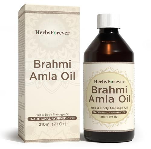 Herbsforever Brahmi Amla Oil-with Infused Cold Pressed Sesame Oil |Stop Hair Loss thinning & Balding | Promote Hair Growth & calm mind + 17 Potent Ayurvedic Herbs & Rose Petals,210 ml-7.1oz NATURAL