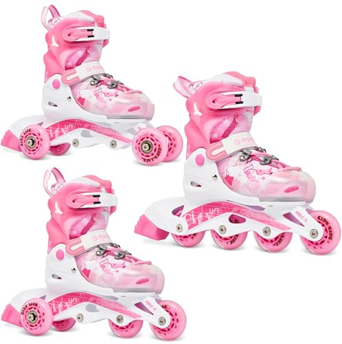 Raven Princess 3in1 Inline Skates Triskates Rollschuhe Inliner für Kinder Mädchen verstellbar (Pink, 30-33 (19,5cm-21,5cm))