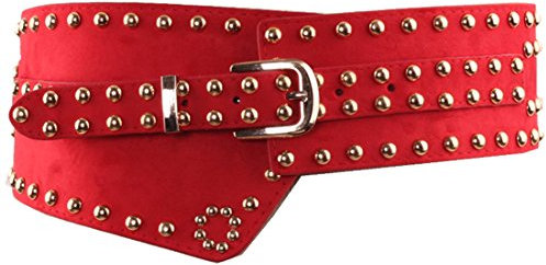 Cheerlife Mode Damen Breiter Gürtel Nietengürtel Stretchgürtel Hüftgürtel Taillengürtel Kleidgürtel Party Dekoration Gürtel Rot