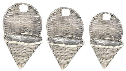 DARO DEKO Rattan Wandampel 3er Set grau