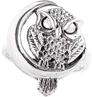Windalf Magischer Eulen-Ring AMICA h: 2 cm Mondsichel Hochwertiges Silber (Silber, 56 (17.8))