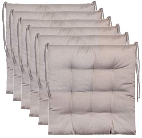 Brandsseller Juego de 6 Cojín de Asiento 40x40 cm Cojín para Silla Colchoneta para Silla con Correas de Sujeción Cojín Decorativo para Interior y Exterior Acolchado - Gris Claro