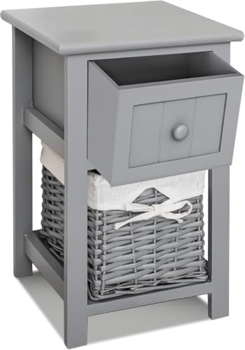 Fineway Bedside Tables Wooden w/Basket - Fully Assembled Bathroom Storage