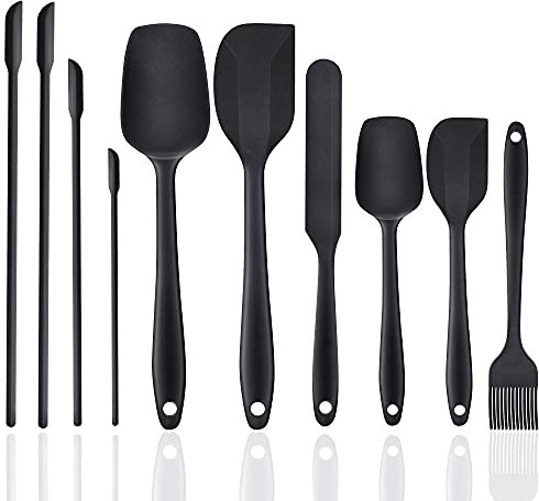 Teigschaber, 10 teiliges Silikon Teigspachtel Backpinsel Jar Spatel Set, Hitzebeständig, BPA Frei, Nicht Stick, Spülmaschinengeeignet Silikonspatel mit Metallkern für Kochen Backen, -30°C bis +200°C