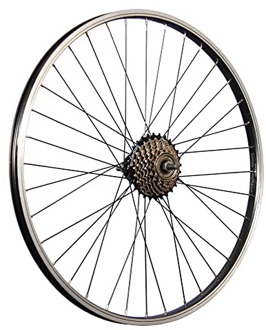 26 Zoll Hinterrrad Aluminium Hohlkammer mit 7 fach Shimano Zahnkranz V-Brake Schwarz
