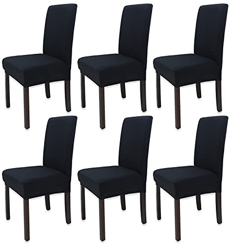 Leeyunbee Set of 6 Dining Chair Covers, Modern Elastic Stretch Chair Protector, Removable Washable Kitchen Chair Seat Cover for Hotel, Restaurant, Wedding, Dining Room, Banquet, Ceremony (Black)