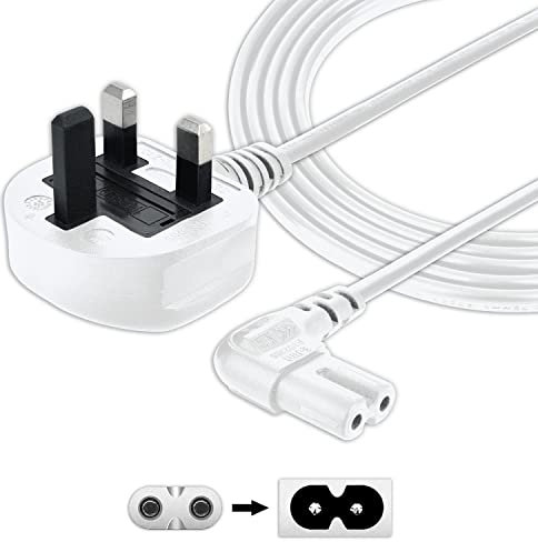 SHAFI® 5M TV Figure 8 Power Lead White - 2-Pin 90 Degree Angle IEC C7 Universal UK Plug Power Cable - Compatible Figure 8 cable for PS5 Xbox Series X S LG Sony Smart LED Samsung - 5M White