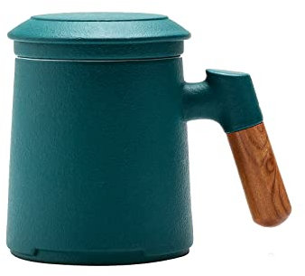 ZENS Tea Mug With Infuser and Lid, 360ML Ceramic Loose Leaf Cup With Fine Strainers, Wood Handle for Hot Brewing, Accessories for Women Tea Lovers Gifts