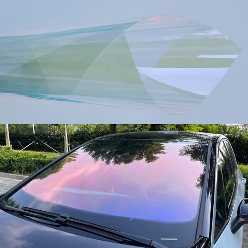 XIMINZ Windshield Tint - 80% VLT Red Blue Chameleon Windshield Protection Film Tinted Front Window Film for Car, Clear Roll Color Changing Foil, 29.5'' x 118''