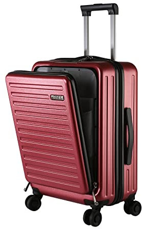 TydeCkare Handgepäck Koffer mit Laptoptasche mit Frontöffnung, 20 Zoll ABS+PC Leicht Hartschalenkoffer, mit mit TSA Schloss, 4 360°Schwenkrollen, 6 Farben (Rotwein/M/45L)