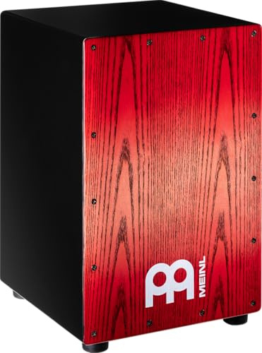 Meinl Percussion Headliner Snare Cajon, Schwarz und Rot (MCAJ100BK-TRF) | mit 2 Snare-Teppichen, Faserplatte und Weißesche