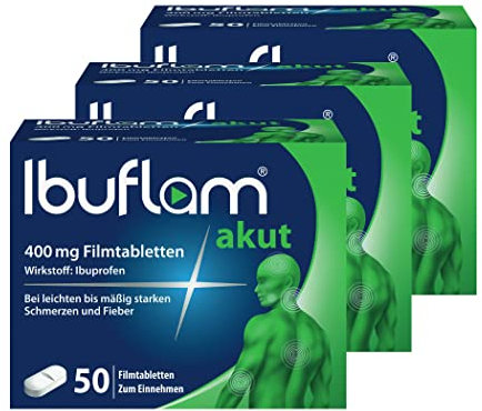 Ibuflam® akut 400 mg IBUPROFEN Filmtabletten 3 x 50 Stück | Vorteilspack | Ibu 400 Schmerztabletten bei Schmerzen, Zahnschmerzen, Fieber und Erkältung | Schnelle Schmerzlinderung mit Ibuprofen