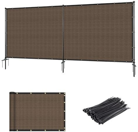 AwnPro 5' x 12' Outdoor Privacy Fence with Iron Poles Ground Spikes Dog Metal Garden Privacy Fence Backyard Patio Yard Barrier Boarder Divider (Brown)