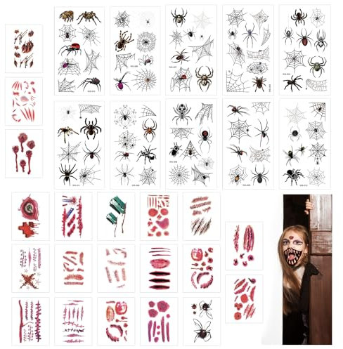 SPHERETRON Halloween Tattoo Gesicht Spinnen Tattoo Narben Halloween Halloween Tattoos Halloween Gesichtstattoo Halloween Make Up Tattoo für Halloween Deko Party