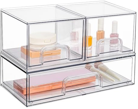 Vtopmart Boxen Aufbewahrung mit 3 Schubladen, Clear Schminktisch Organizer, Anti-Rutsch Organizer Schublade Benutzt für Badezimmer, Schminktisch, Schreibtisch