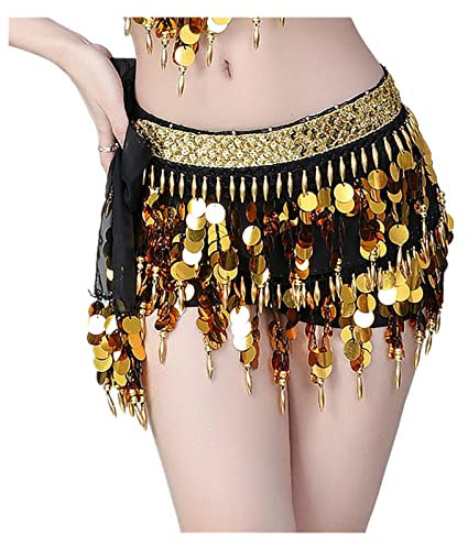 QUNINE Hüfttuch für Bauchtanz, Damen, Tanzzubehör, Pailletten, Bund, transparentes Garn, Perlen, Fransen, Bauchtanzgürtel, Münzen, Hüfttuch für Mädchen (Farbe: 4) (4)