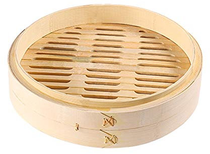 ANSNOW Vaporiera in Bambù, Strato Singolo per la Cottura Tradizionale Di Riso Dim Sum, Verdure, Carne e Pesce Al Vapore/Coperchio da 35 cm