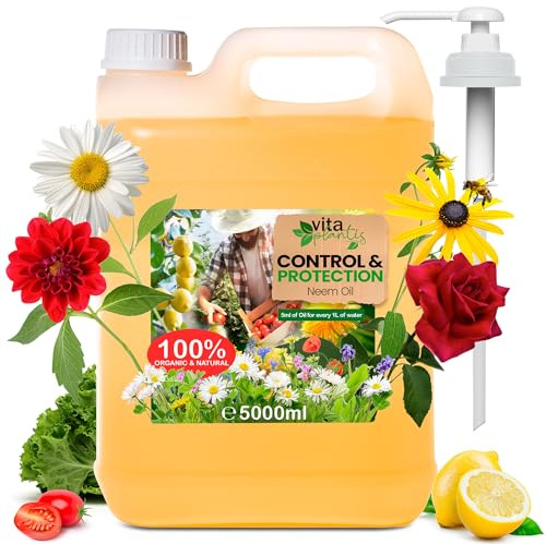 Aceite de Neem Solucion Natural para Plantas de Interior y Exterior, Jardin, Arboles Frutales, Huerto. Triple Accion: Enraizante, Repelente e Insecticida (5000 ml)