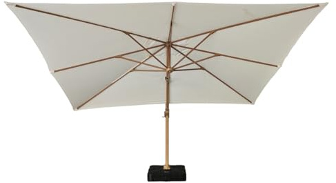Gecko Jardin Parasol déporté Rotatif 360° inclinable Aluminium Finition Bois Toile écrue 4x3 m Poseidon