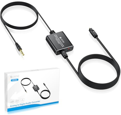 eSynic Upgraded 3.5mm to Optical Converter Bulit in 3.5mm Cable Aluminum Analog to Digital Audio Converter AUX to Spdif for Laptop, Projector (Not Support Optical to RCA)