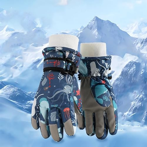 Magwave Guante de Nieve para Niños Guante de Esquí Niños Guante Térmico de Invierno a Prueba de Viento Guante Deportivo Antideslizante para Niñas y Niños de 3 a 12 años (Océano Azul, L)