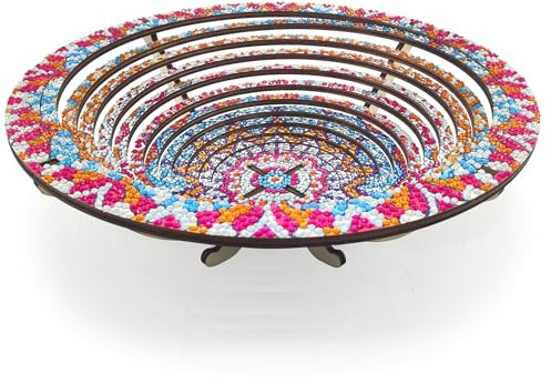 Lebartm DIY Diamant hölzerne Snack Lagerung Tablett Diamant Kunst Malerei Mandala Süßigkeiten Teller Einziehbar mit Ständer Runde handgemachte Servierplatte Set Gemüse Brot Snack Küche Haus-02