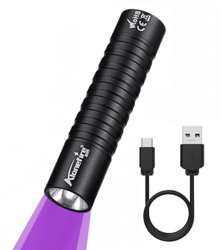 Alonefire SV99 3W Torcia UV LED Piccolo Professionale 395nm USB C Ricaricabile Portatile Mini Lampada Ultravioletti per Resina, Pesca, Fluorescina, Rilevatore di Urina, Minerali con Batteria Integrata