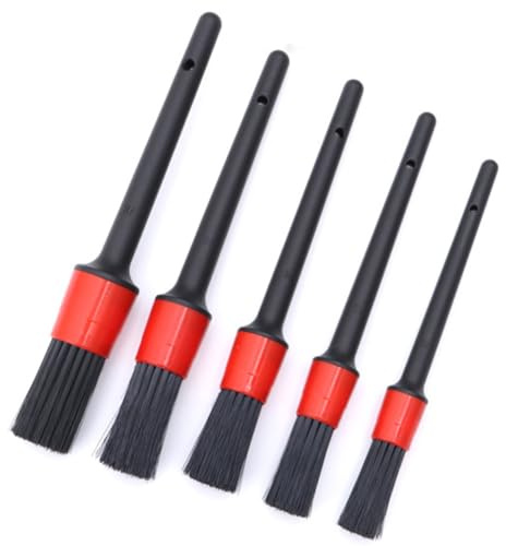 Chyaya 5 Pcs Car Detailing Brush Set – Soft Fibre Brushes, Plastic Handle No Metal Parts, Car Wheel Brush, Alloy Wheel Brush, Interior Air Vents Engine Motorcycle Cleaning Brushes