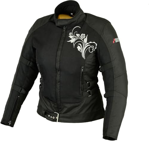BOSmoto Damen Motorrad Sommerjacke Textil Schwarz – Atmungsaktive Touringjacke mit Protektoren (DE/NL/SE/PL, Alphanumerisch, XXL, Regular, Regular, BLACK)