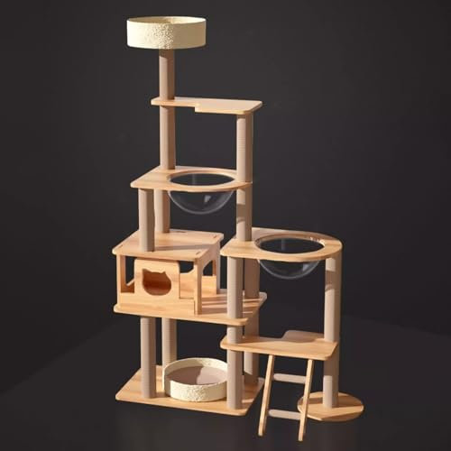 Großer Katzenbaum, Katzenbaumhaus, Katzenbäume für große Katzen, hoher Katzenbaum, Katzenspielplatz, 61 Zoll moderner Katzenbaum aus Holz, mit Jute-Kratzbaum, doppelter Katzenbox, Katzenkist