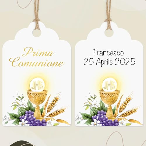 BETESSIN Geschenkanhänger zur Kommunion - 60 Stück Geschenkanhänger mit christlichen Motiv - Italienische Anhänger Etiketten - Geschenkverpackung zur Firmung (Kommunion)